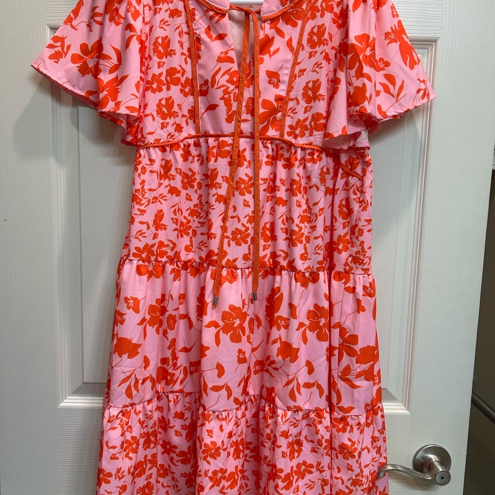 Umgee Pink and Orange Floral  Summer Dress